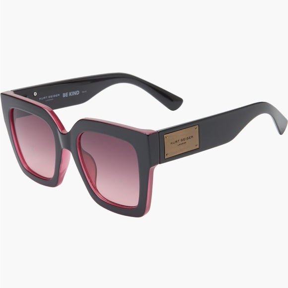 Kurt Geiger Black and Pink Square Sunglasses - Picture 2 of 10